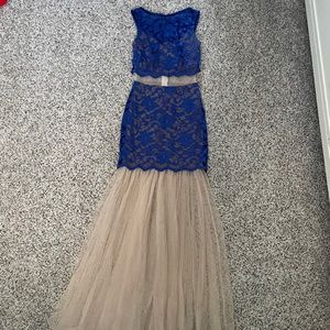 Windsor blue lace and tan mesh dress